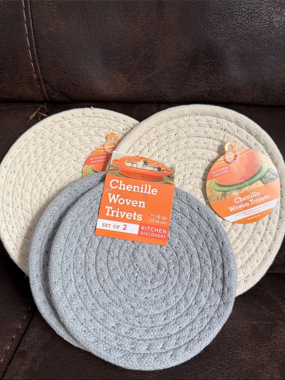 Chenille Woven Trivet Set - Gray & Cream